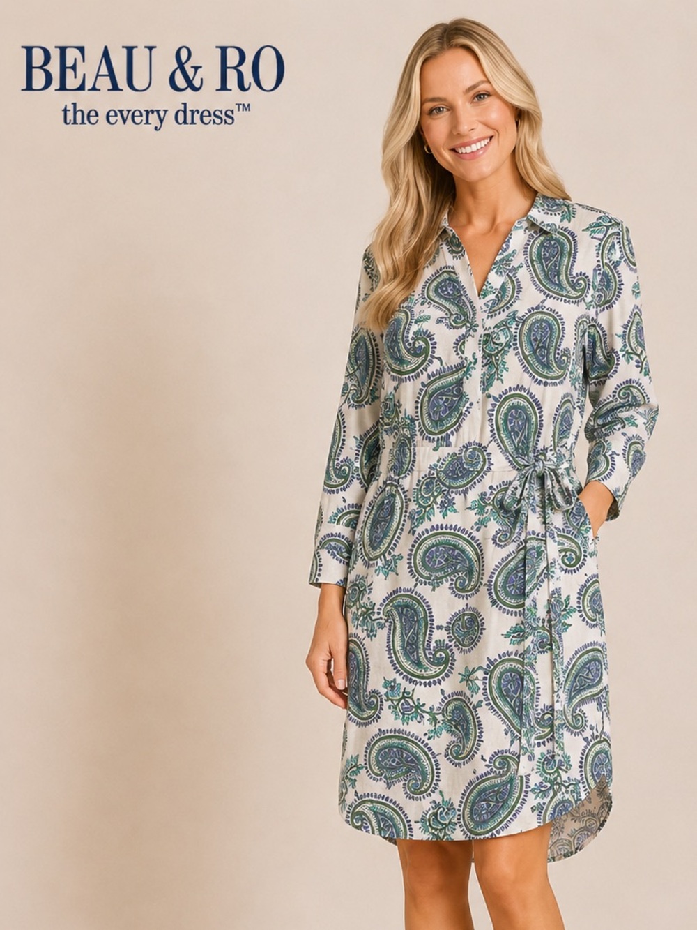 Beau & Ro The Every Dress Paisley Belted Midi Dress Size Small
